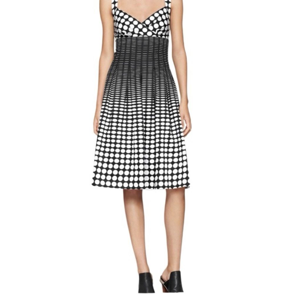 CALVIN KLEIN Black White Dress Fit and Flare Polka Dot Crisscross Straps Cotton